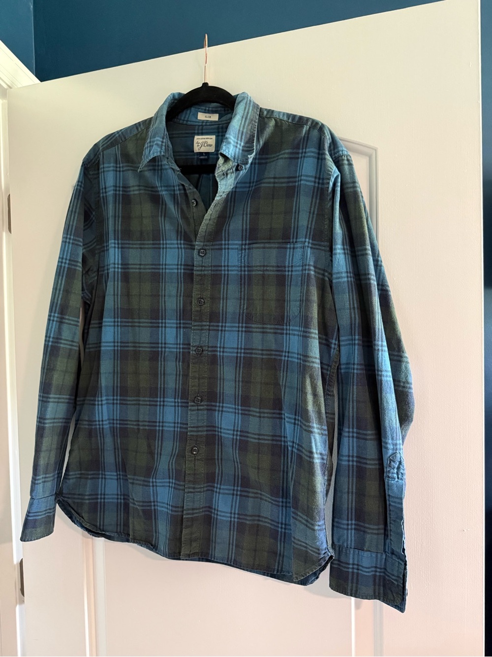 J.Crew Slim Fit Blue Green Plaid Button Down Shirt Large